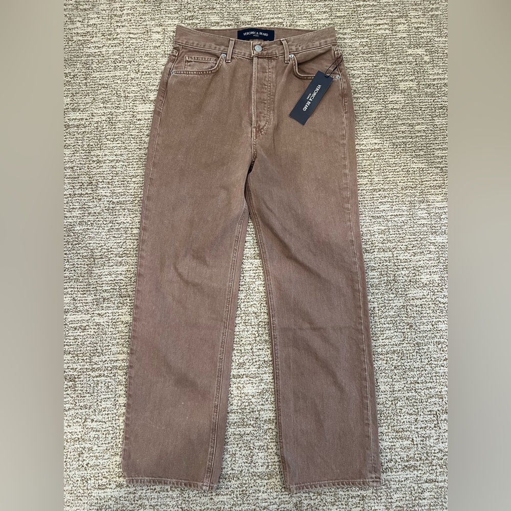 Veronica Beard Daniela Ankle High Rise Straight Jeans - Tan Denim